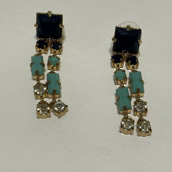 C wonder gold tone dangle rhinestone drop earrings blue Pierced Ears - Picture 3 of 8